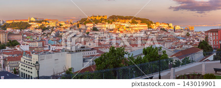 Panoramic View of Lisbon City Center at Sunset, Portugal Panoramic View of Lisbon City Center at Sunset, Portugal 143019901