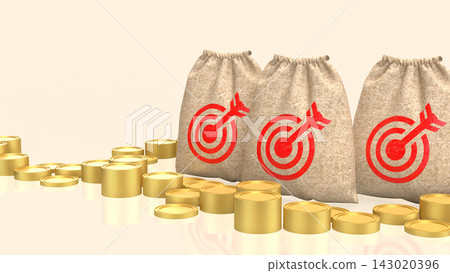 Money Bags with Target Symbols and Gold Coins 3d render. 143020396