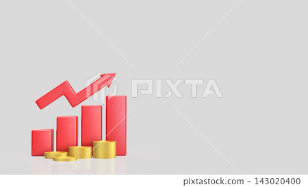 Rising Red Bar Chart and Gold Coin Stacks Representing Financial Growth 3d render. Rising Red Bar Chart and Gold Coin Stacks Representing Financial Growth 3d render. 143020400