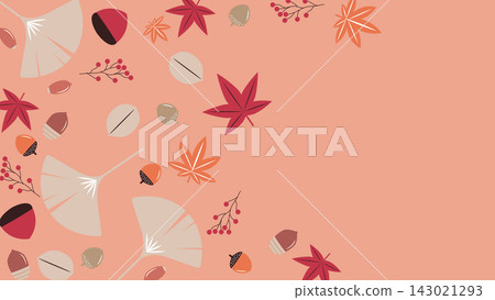 A flat, cute, and simple background of fallen leaves and nuts. A flat, cute, and simple background of fallen leaves and nuts. 143021293