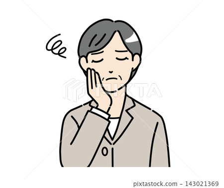 Illustration of a middle-aged woman in a suit who looks distressed. Illustration of a middle-aged woman in a suit who looks distressed. 143021369