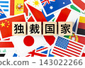 Blocks with the words "dictatorship" written on them and various national flags 143022266