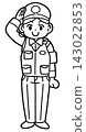Illustration (line drawing) of a male police officer saluting. 143022853