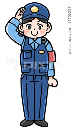 Illustration of a male police officer saluting 143022854