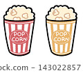 Illustration of popcorn in a paper case 143022857