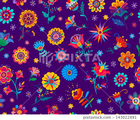 Mexican floral seamless pattern with flowers Mexican floral seamless pattern with flowers 143022891
