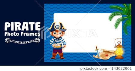 Kids photo frame, pirate boy with treasures map Kids photo frame, pirate boy with treasures map 143022901