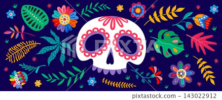 Cartoon Mexican Day of the Dead sugar skull 143022912