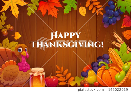 Happy Thanksgiving day banner with cartoon turkey Happy Thanksgiving day banner with cartoon turkey 143022919