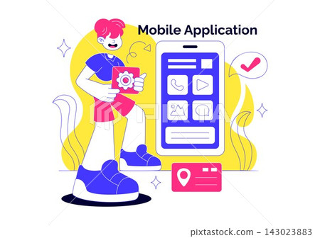Mobile Application Vector Illustration Featuring User Friendly Smartphone Interface, Digital Services, Modern Technology, and App Development 143023883