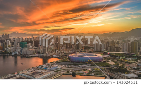 Hong Kong, July 10 2026 Kai Tak Sports Park Waterfront Skyline At Sunset Hong Kong, July 10 2026 Kai Tak Sports Park Waterfront Skyline At Sunset 143024511