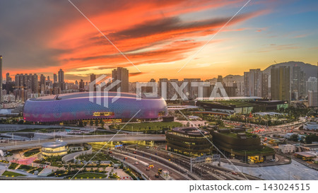 Hong Kong, July 10 2026 Kai Tak Sports Park Against Spectacular Sunset Skyline Hong Kong, July 10 2026 Kai Tak Sports Park Against Spectacular Sunset Skyline 143024515