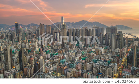 Hong Kong Sept 18 2026 sunset sky over ICC and Kowloon skyline Hong Kong Sept 18 2026 sunset sky over ICC and Kowloon skyline 143024566