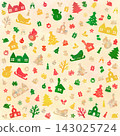 Background material featuring hand-drawn Christmas motifs. 143025724