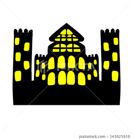 Yellow Haunted Castle With Glowing Windows Yellow Haunted Castle With Glowing Windows 143025919