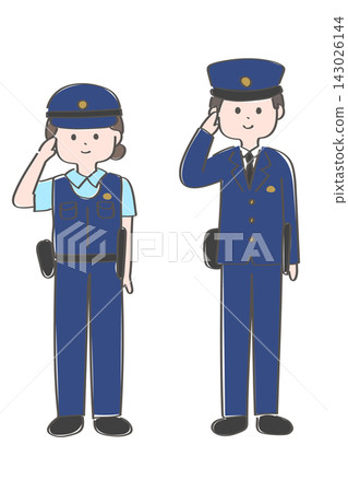 An illustration depicting a male and female police officer saluting. An illustration depicting a male and female police officer saluting. 143026144