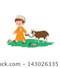 Muslim Boy Leading a Goat for Eid al-Adha 143026335