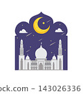 Islamic Night Scene with Mosque and Stars 143026336