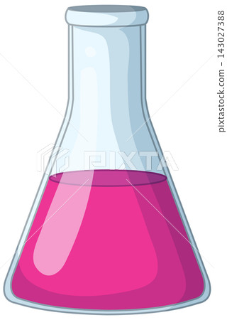 Erlenmeyer Flask with Pink Liquid Vector Illustration on White Background 143027388