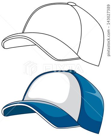 Blank Baseball Cap Vector Illustration in White and Blue Colors 143027389