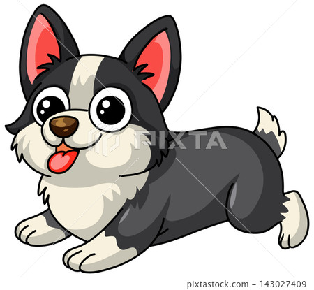 Cute Cartoon Black and White Corgi Puppy Vector Illustration Isolated 143027409