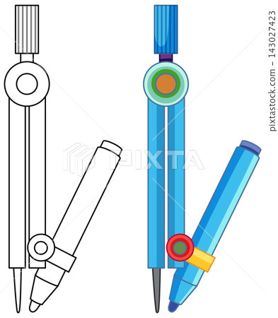 Vector Illustration of a Drawing Compass with Pen in Color and Outline Vector Illustration of a Drawing Compass with Pen in Color and Outline 143027423