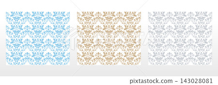 Wallpapers in the style of Baroque.. Set of colored floral ornaments. Seamless vector backgrounds Graphic patterns for fabric, wallpaper, packaging. Ornate Damask flower illustration Wallpapers in the style of Baroque.. Set of colored floral ornaments. Seamless vector backgrounds Graphic patterns for fabric, wallpaper, packaging. Ornate Damask flower illustration 143028081