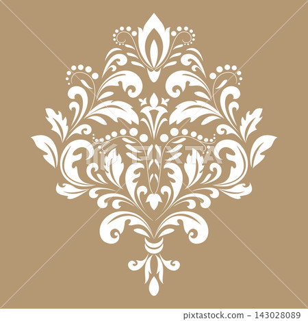 Damask graphic ornament. Floral design element. Beige and white vector pattern Damask graphic ornament. Floral design element. Beige and white vector pattern 143028089