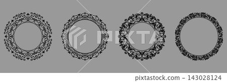 Set of decorative frames Elegant vector element for design in Eastern style, place for text. Floral black and gray frames. Lace illustration for invitations and greeting cards Set of decorative frames Elegant vector element for design in Eastern style, place for text. Floral black and gray frames. Lace illustration for invitations and greeting cards 143028124