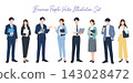 A set of full-body vector illustrations of 8 male and female office workers holding documents and digital devices. 143028472