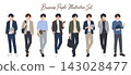 A set of full-body vector illustrations of 8 male office workers in business casual attire. 143028477