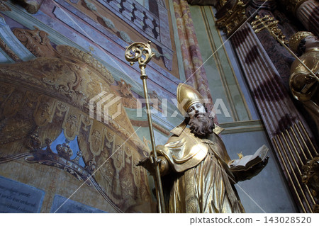 Saint Ambrose on the main altar of Holy Cross, parish Church of the Immaculate Conception of the Virgin Mary in Lepoglava, Croatia Saint Ambrose on the main altar of Holy Cross, parish Church of the Immaculate Conception of the Virgin Mary in Lepoglava, Croatia 143028520