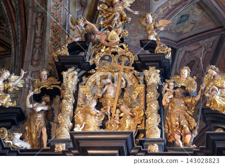 Coronation of the Virgin Mary on the altar of the Holy Rosary in Parish church in St. Wolfgang on Wolfgangsee in Austria Coronation of the Virgin Mary on the altar of the Holy Rosary in Parish church in St. Wolfgang on Wolfgangsee in Austria 143028823