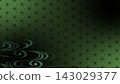 Japanese-style background in black and green with water patterns and hemp leaf motifs. 143029377