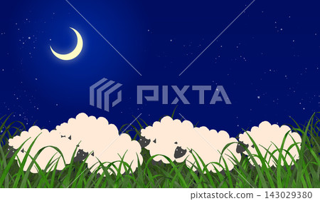 夜空中一群可愛綿羊的插圖。 夜空中一群可愛綿羊的插圖。 143029380