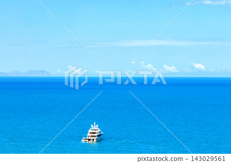 cruise ship go forward for tourists sea blue water horizon panorama drone aerial top view point advertising copy space cruise ship go forward for tourists sea blue water horizon panorama drone aerial top view point advertising copy space 143029561