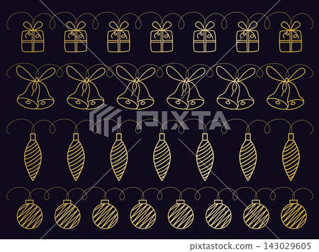 Set of gold New Year s garlands. Set of gold New Year s garlands. 143029605