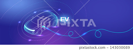 EV Technology Futuristic Electric Car Banner EV Technology Futuristic Electric Car Banner 143030089