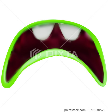 Glossy fang mouth 3D vector element with green outline 143030570