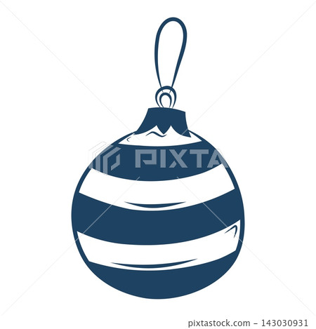 Vector illustration of a striped Christmas bauble in dark blue and white Vector illustration of a striped Christmas bauble in dark blue and white 143030931