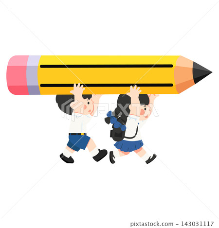 Students carrying giant pencil for back to school education concept 143031117