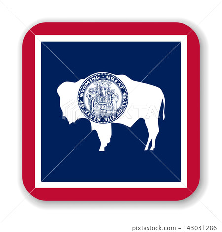 Wyoming state rounded square flag. Part of The United States of America. Clean design for print, web, or educational use. Vector illustration with dropped shadow on white background. Wyoming state rounded square flag. Part of The United States of America. Clean design for print, web, or educational use. Vector illustration with dropped shadow on white background. 143031286