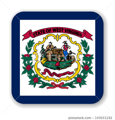 West Virginia state rounded square flag. Part of The United States of America. Clean design for print, web, or educational use. Vector illustration with dropped shadow on white background. West Virginia state rounded square flag. Part of The United States of America. Clean design for print, web, or educational use. Vector illustration with dropped shadow on white background. 143031292