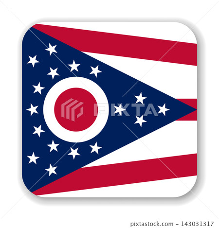Ohio state rounded square flag. Part of The United States of America. Clean design for print, web, or educational use. Vector illustration with dropped shadow on white background. Ohio state rounded square flag. Part of The United States of America. Clean design for print, web, or educational use. Vector illustration with dropped shadow on white background. 143031317