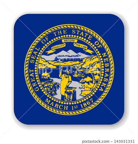 Nebraska state rounded square flag. Part of The United States of America. Clean design for print, web, or educational use. Vector illustration with dropped shadow on white background. Nebraska state rounded square flag. Part of The United States of America. Clean design for print, web, or educational use. Vector illustration with dropped shadow on white background. 143031331