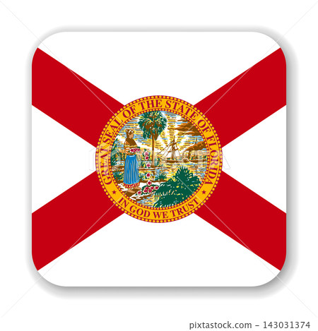 Florida state rounded square flag. Part of The United States of America. Clean design for print, web, or educational use. Vector illustration with dropped shadow on white background. 143031374