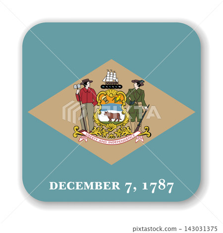 Delaware state rounded square flag. Part of The United States of America. Clean design for print, web, or educational use. Vector illustration with dropped shadow on white background. Delaware state rounded square flag. Part of The United States of America. Clean design for print, web, or educational use. Vector illustration with dropped shadow on white background. 143031375