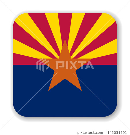 Arizona state rounded square flag. Part of The United States of America. Clean design for print, web, or educational use. Vector illustration with dropped shadow on white background. 143031391