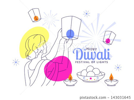 Diwali Vector Illustration featuring Festive, Rangoli Patterns, Oil Lamps, Floral Decorations, Traditional Celebration, and Colorful Indian Festival Diwali Vector Illustration featuring Festive, Rangoli Patterns, Oil Lamps, Floral Decorations, Traditional Celebration, and Colorful Indian Festival 143031645