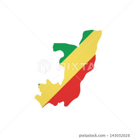 Republic of the Congo, former Zaire - country map silhouette filled with national flag. Simple flat vector illustration. 143032028